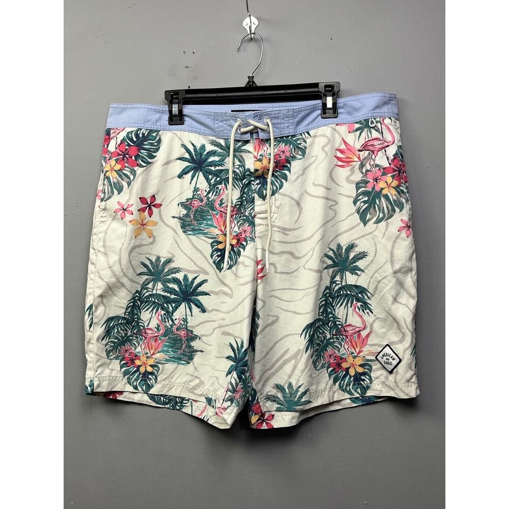 American Eagle Swim Trunks Mens XL Mesh Unlined BoardShorts Pink‎ Flamingo Print